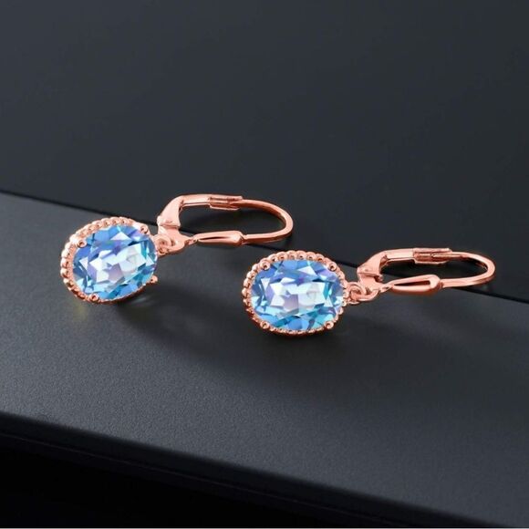 18K Rose Gold 925 with 3.60 Cttw Millennium Blue Mystic Quartz Oval Earrings - Picture 2 of 4